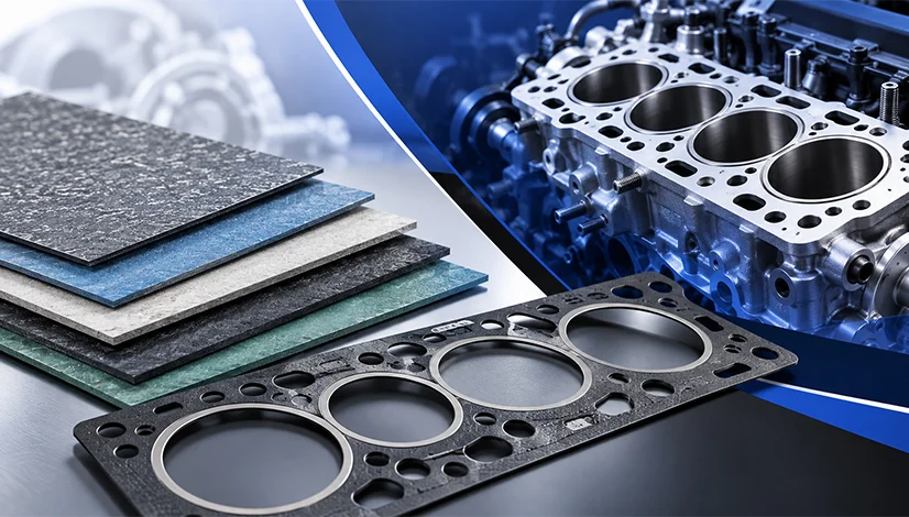 Cylinder head gasket material types with gasket facing sheets and engine cylinder head