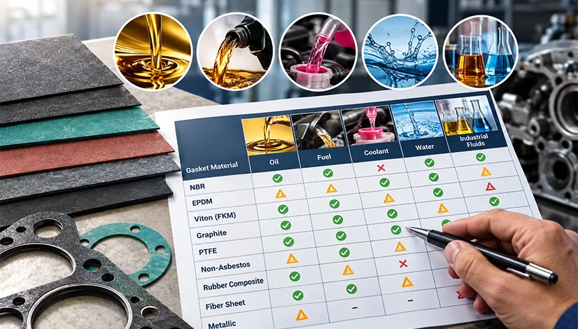 How to read a gasket material compatibility chart for oil, fuel, coolant, water and industrial fluids